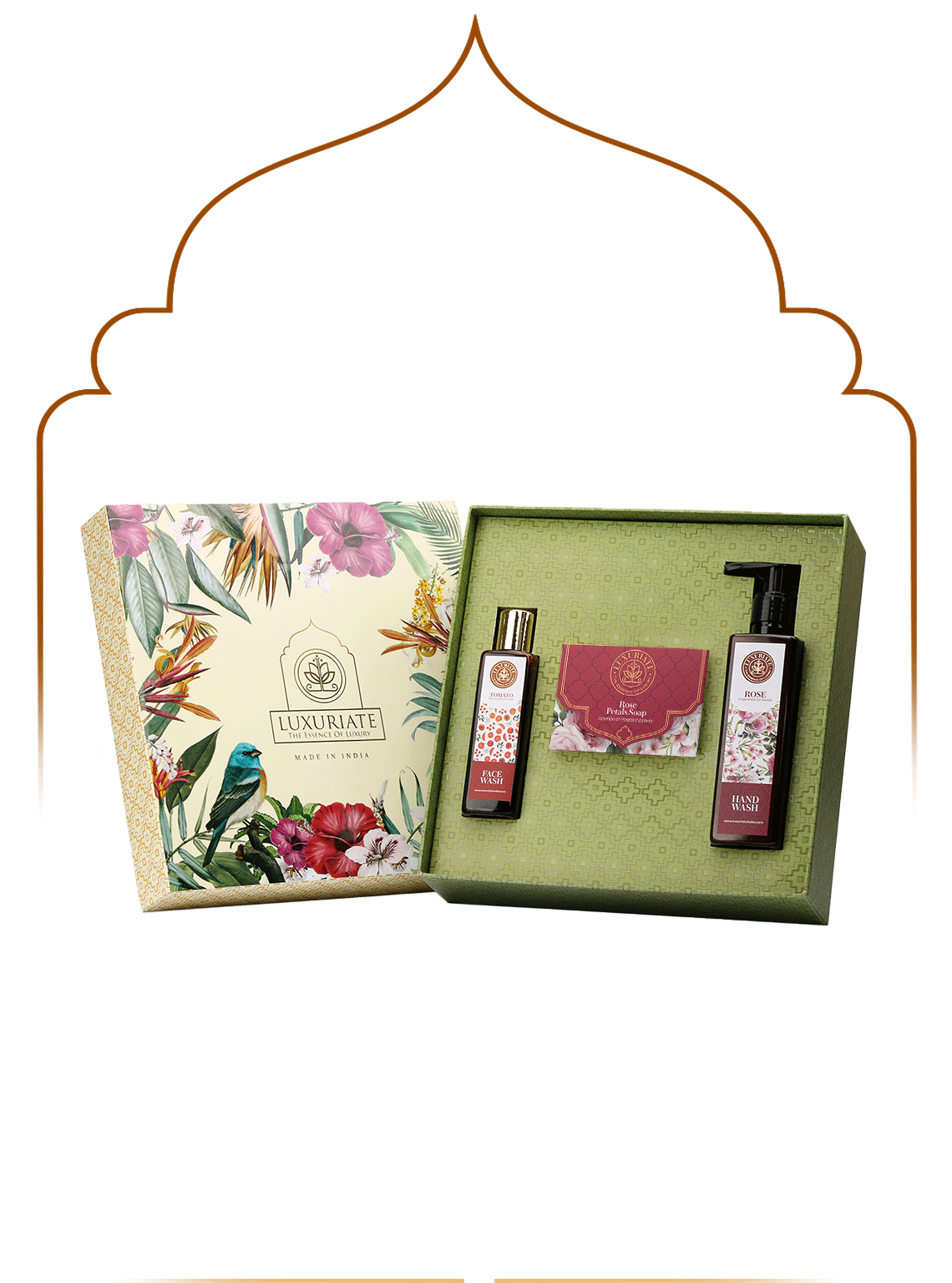 Gift Set - Rose Petal Soap, Rose Hand Wash, and Tomato Face Wash - LUXURIATE