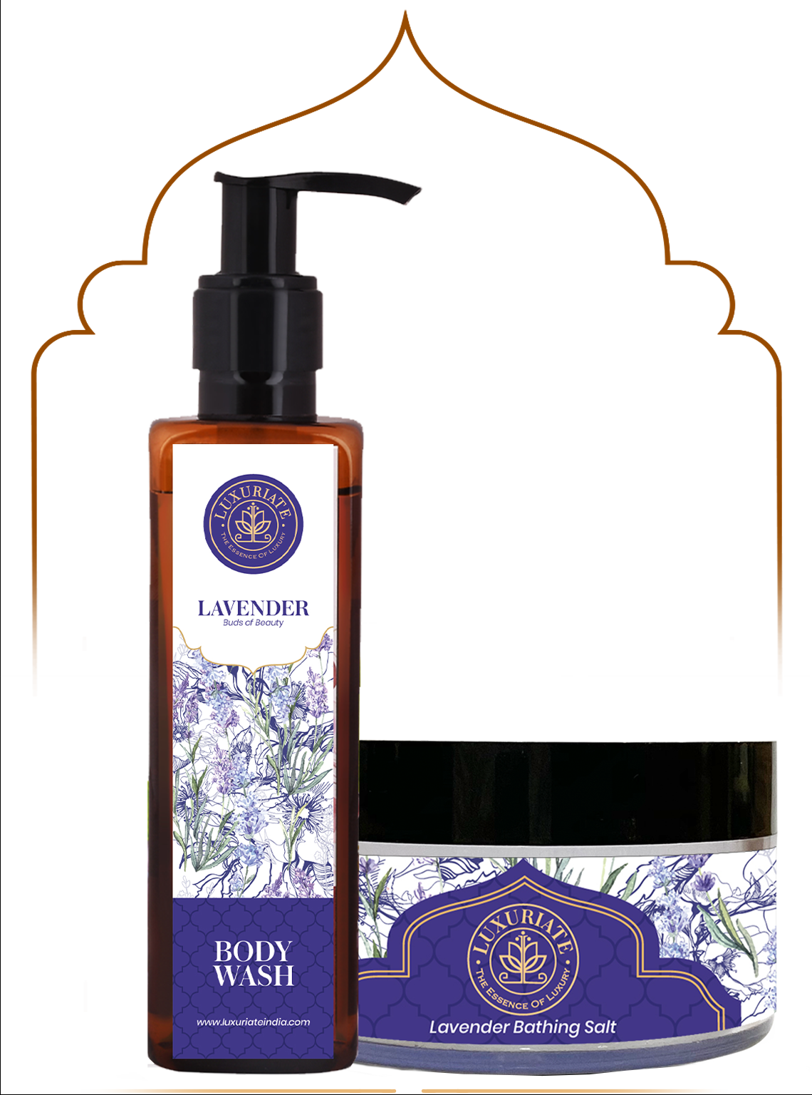 Lavender Bath Essential Combo (Pack of 2) Bath Salt, Body Wash - LUXURIATE