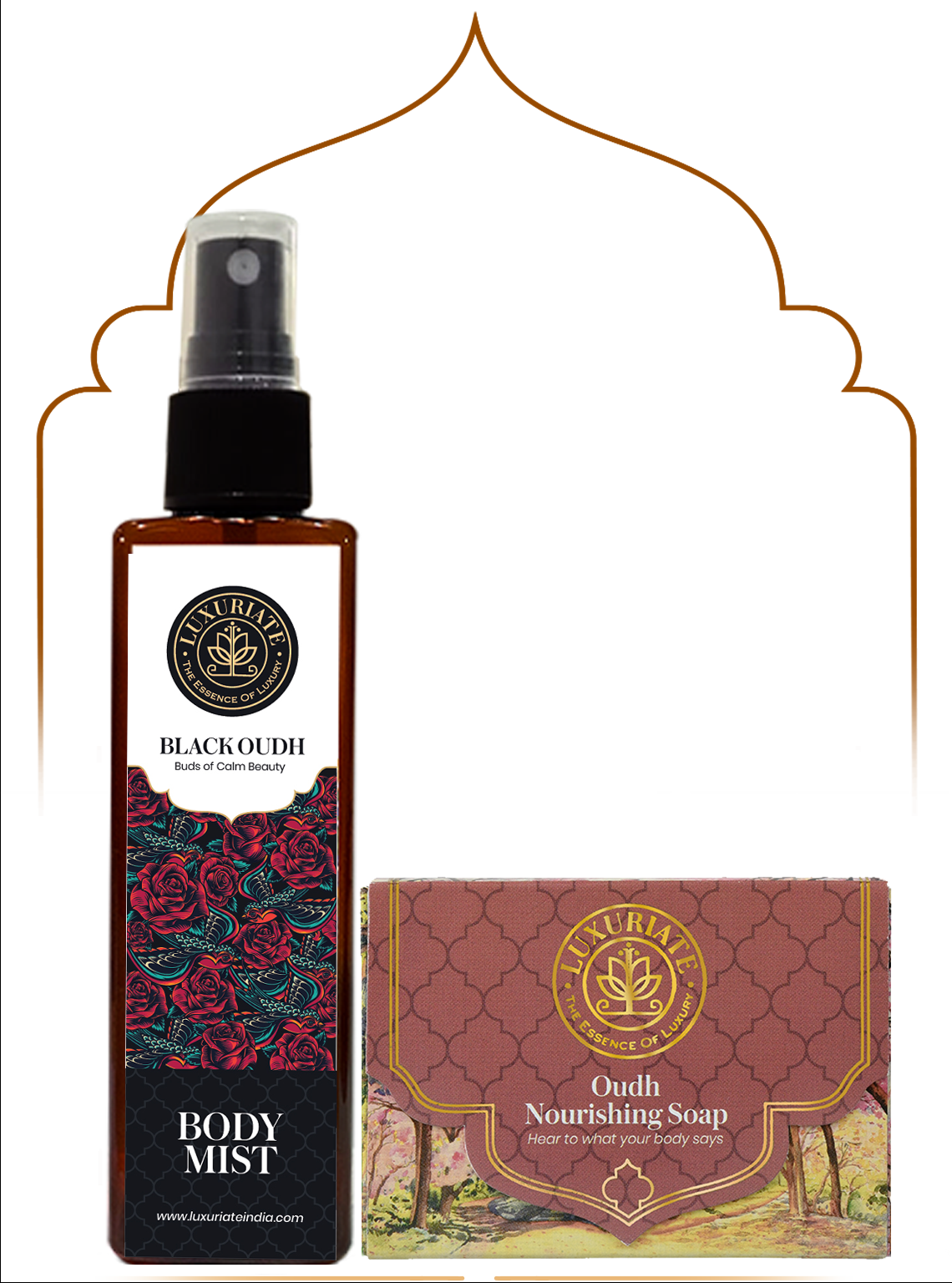 Oudh Bath & Body Combo (Pack of 2) Soap, Body Mist - LUXURIATE