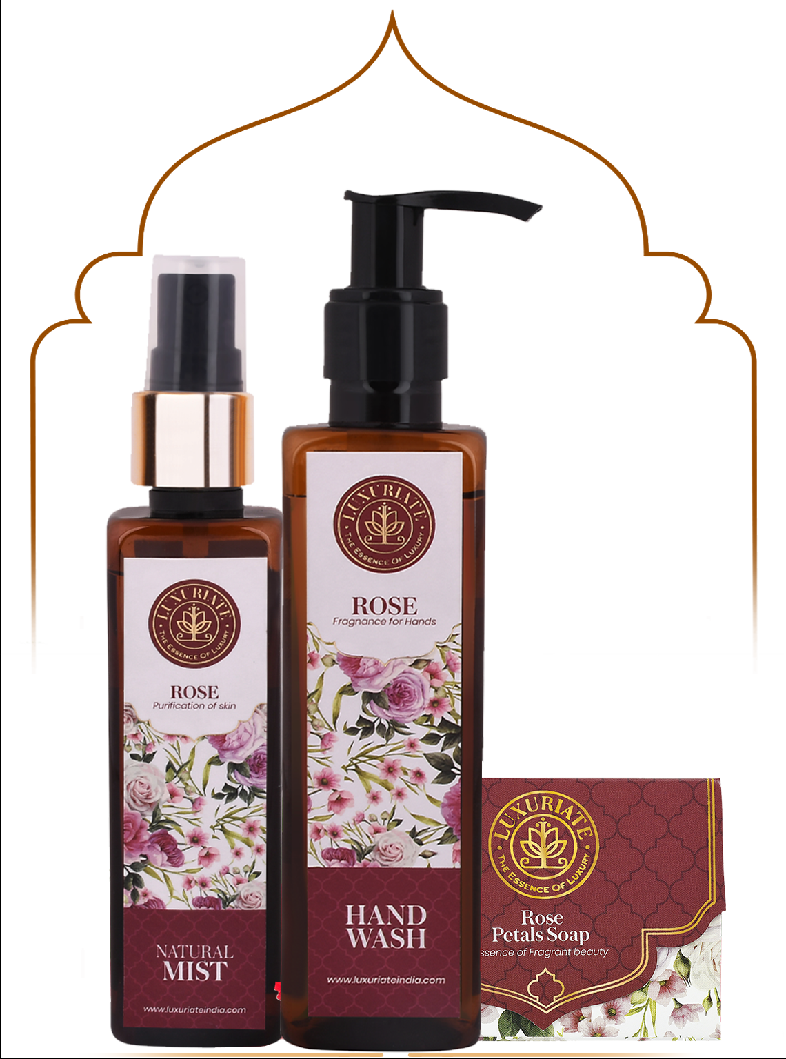 Rose Skin Care Combo (Pack of 3) Soap, Face Mist, Hand Wash - LUXURIATE